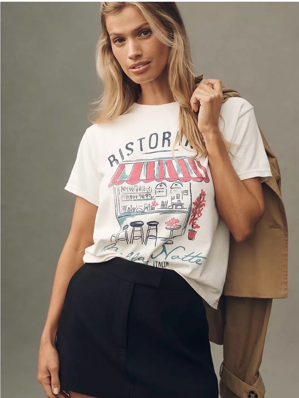NWT Anthropologie Ristorante Bella Notte Graphic Tee Florence Italy in Ivory -L